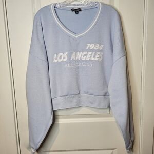 Harper & Ivy Blue Los Angeles Drop Sleeve Oversized Cropped Sweater Normcore XL